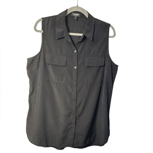Express Tops - Express The City Shirt Black Button Down Sleeveless Portofino Shirt